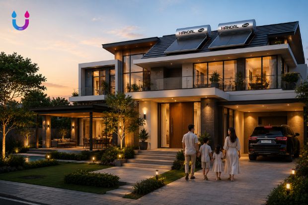 Solar Water Heater Rumah Menjadi Solusi Air Hangat Keluarga dengan sistem pemanas air tenaga surya yang mendukung kenyamanan aktivitas sehari hari